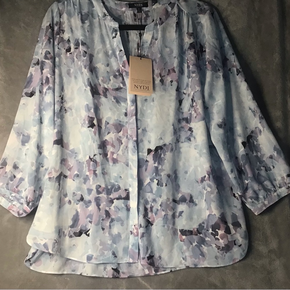 NYDJ Light Blue Lavender Floral Watercolor Blouse